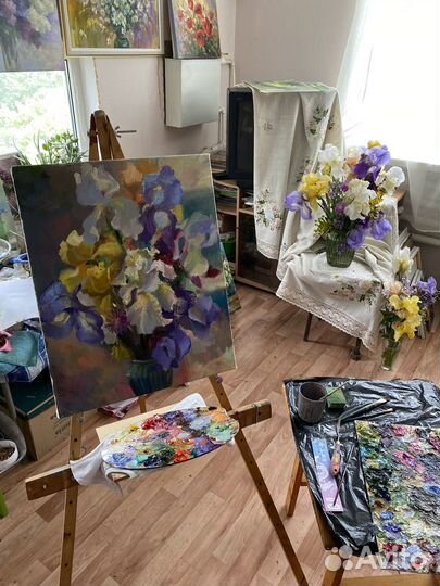 Картина маслом цветы «Ирисы» 50*40