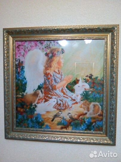 Картина под стеклом вышитая бисером (50 х50)