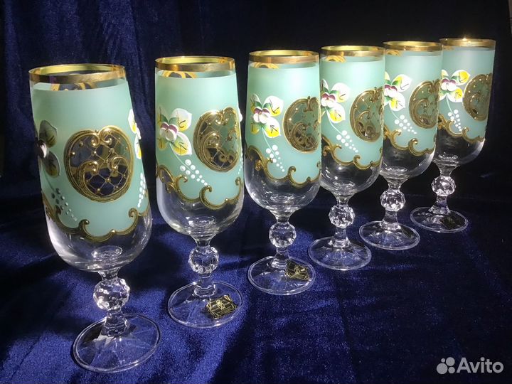 Фужеры рюмки хрусталь Рококо Чехия Богемия