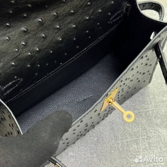 Сумка Hermes Kelly страус чёрная
