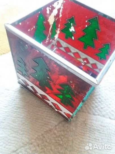 Новогодняя стеклянная ваза, шкатулка