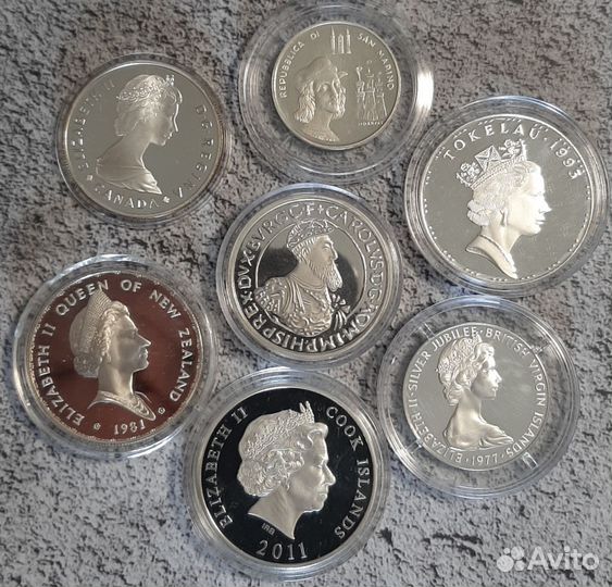 Серебрянные пруф proof монеты мира