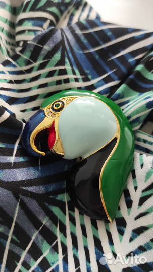 Винтажная брошь попугай эмаль