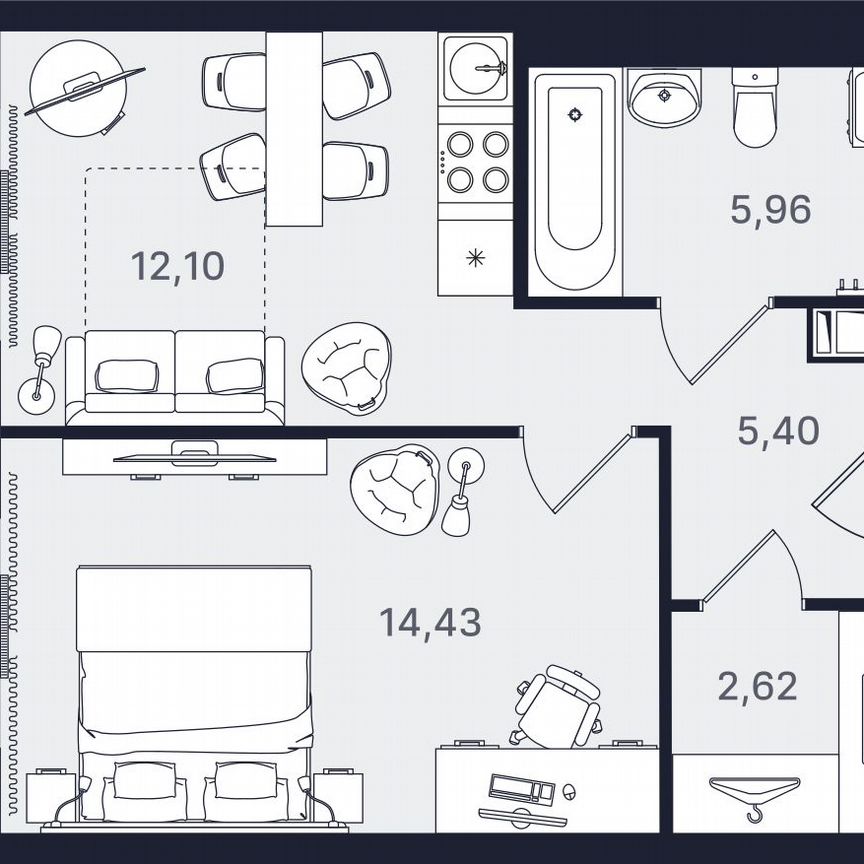 1-к. апартаменты, 40,5 м², 22/24 эт.