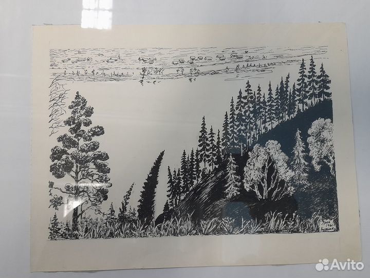 Графика Живопись река Кама. 1961 г. Бугаенко Е. И