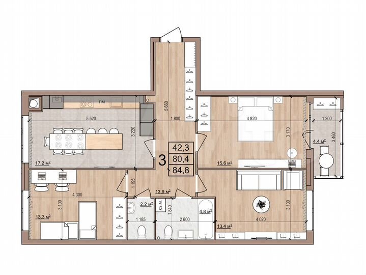 3-к. квартира, 84,8 м², 1/16 эт.