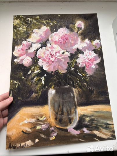 Фото принт картина масло цветы пионы Постер плакат