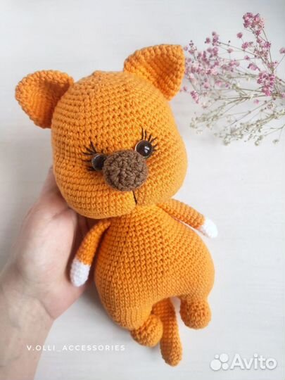 Вязаная игрушка ручной работы, рыжий кот
