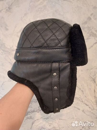 Шапка ушанка кожаная мужская 60см