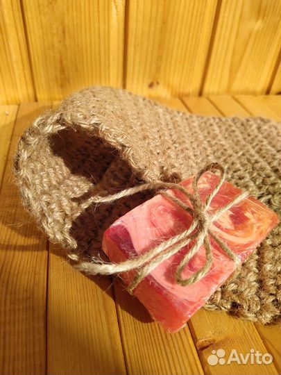 Мочалка ручной работы из джута с ручками