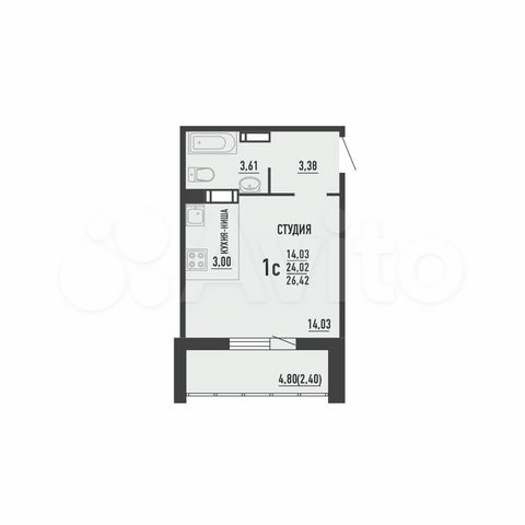 Квартира-студия, 26,4 м², 13/16 эт.