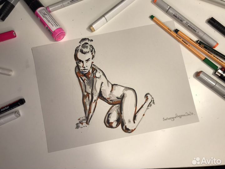 Голая девушка рисунок