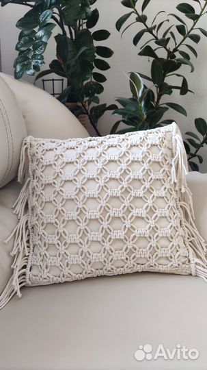 Подушка, макраме, декоративная, интерьерная