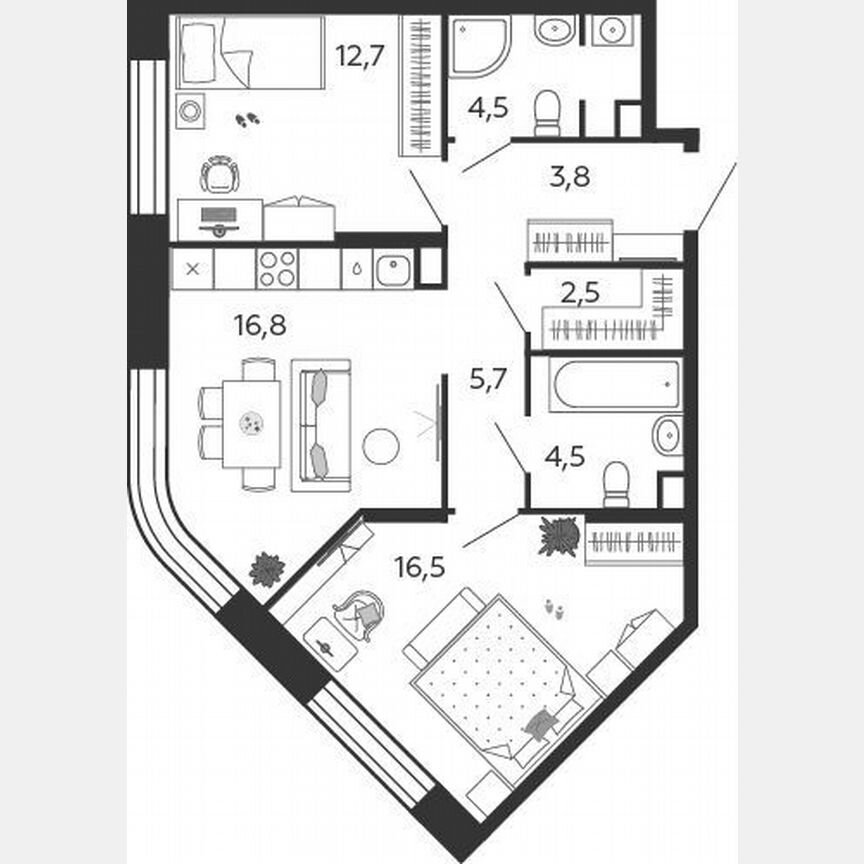 2-к. квартира, 67 м², 8/27 эт.