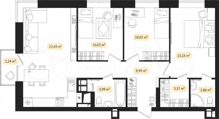 3-к. квартира, 76,3 м², 9/24 эт.