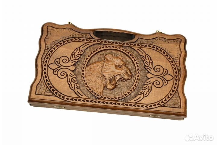 Нарды и шашки резные Оскал тигра 41 х 46 см бук Армения 62664