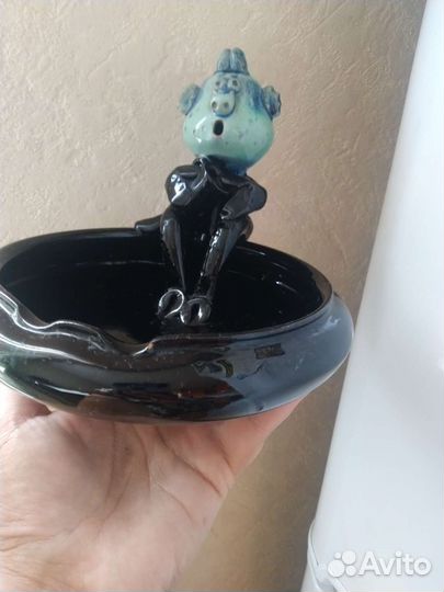 Пепельница керамическая с чёртиком, СССР, 1980-е