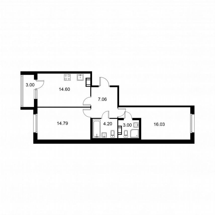 2-к. квартира, 61,2 м², 6/9 эт.