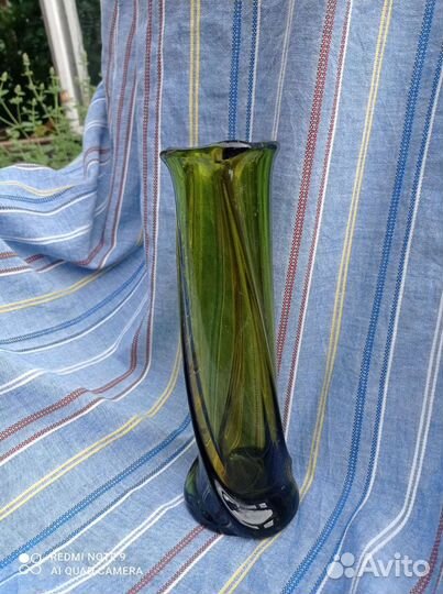 Ваза для цветов СССР, цветное гутное стекло