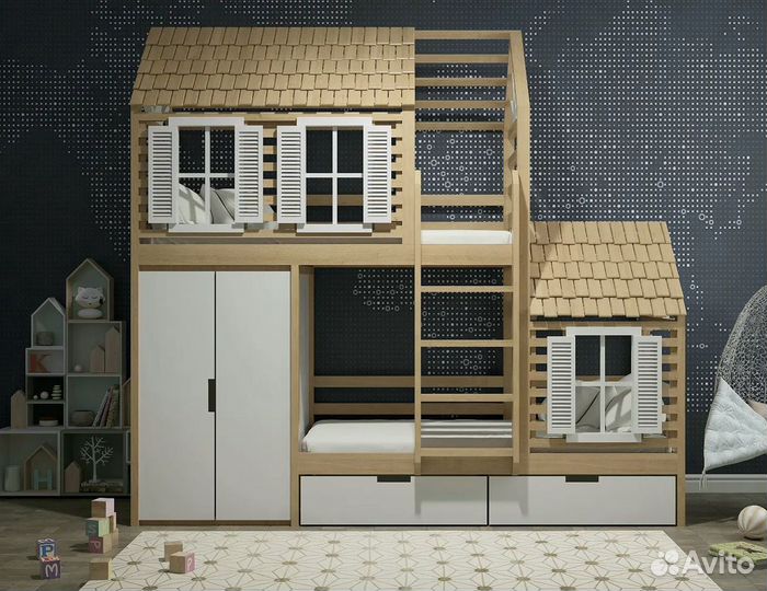 Двухъярусная кроватка домик