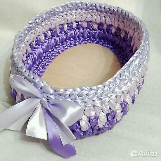 Корзинки из атласной ленты, трикотажной пряжи