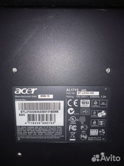 Монитор acer AL1715, монитор samsung 940N R