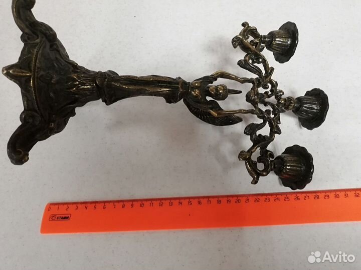 Старинный подсвечник на 3 свечи брона