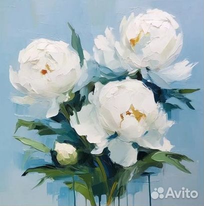 Большая картина маслом белая роза примерка