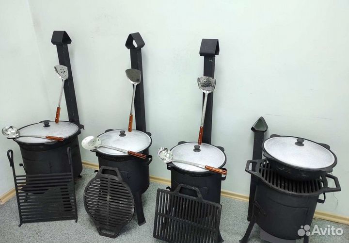 Казан чугунный с печкой + решетка гриль