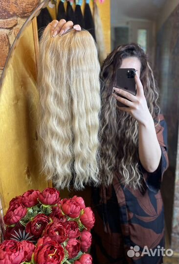 Волосы волнистые блонд 70 см