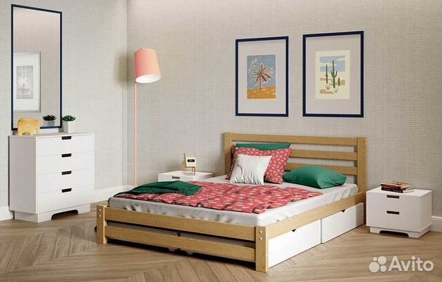 Кровать из натурального дерева 2-спальная 