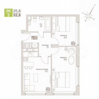 2-к. апартаменты, 52,8 м², 4/13 эт.