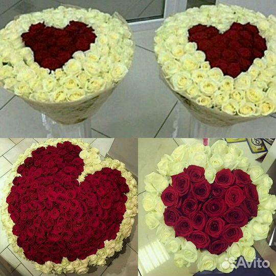 Сердце из роз на 14 февраля, 8 марта 101 роза