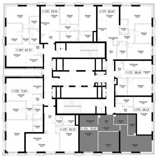 2-к. квартира, 71 м², 23/43 эт.