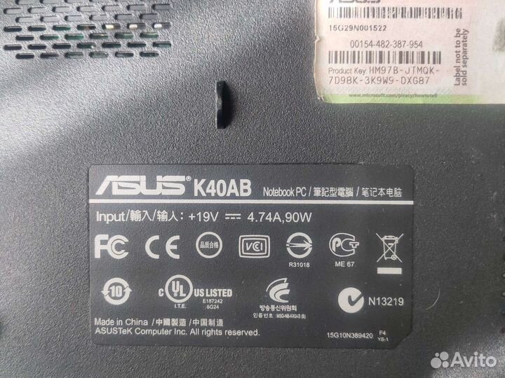 Ноутбук asus K40AB на запчасти