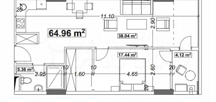 2-к. квартира, 64 м² (Грузия)