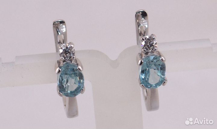 Серьги с голубыми Цирконами и бриллиантами
