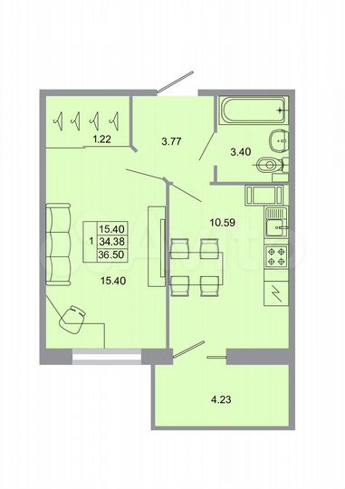 1-к. квартира, 36,5 м², 14/20 эт.