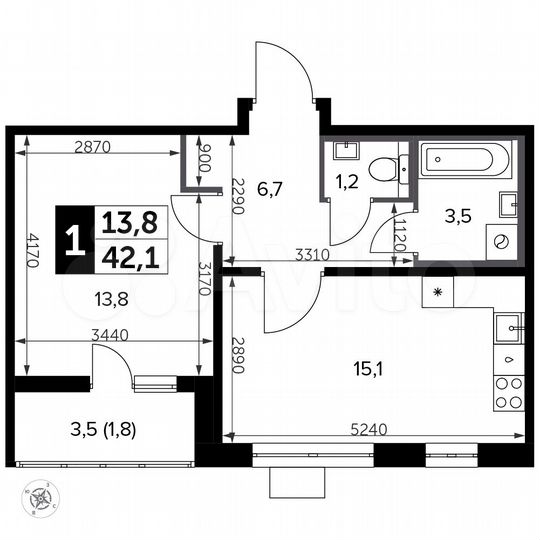 1-к. квартира, 42,1 м², 13/23 эт.