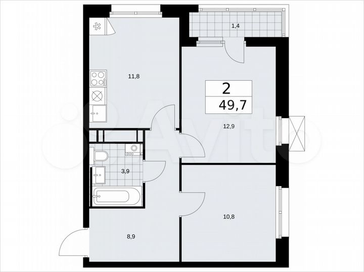 2-к. квартира, 49,7 м², 14/17 эт.