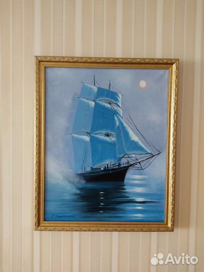 Картина маслом на холсте парусник ручная работа