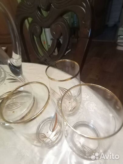 Кувшин и стаканы из тонкого стекла ГДР