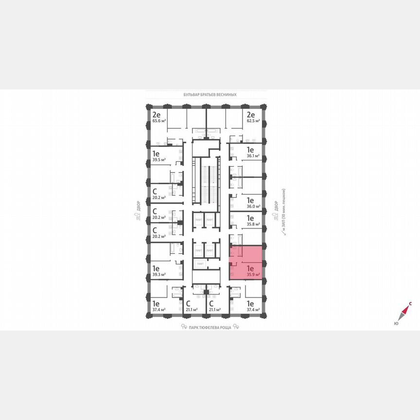1-к. квартира, 35,9 м², 29/43 эт.