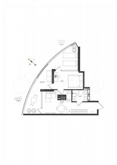 1-к. апартаменты, 54,3 м², 2/11 эт.