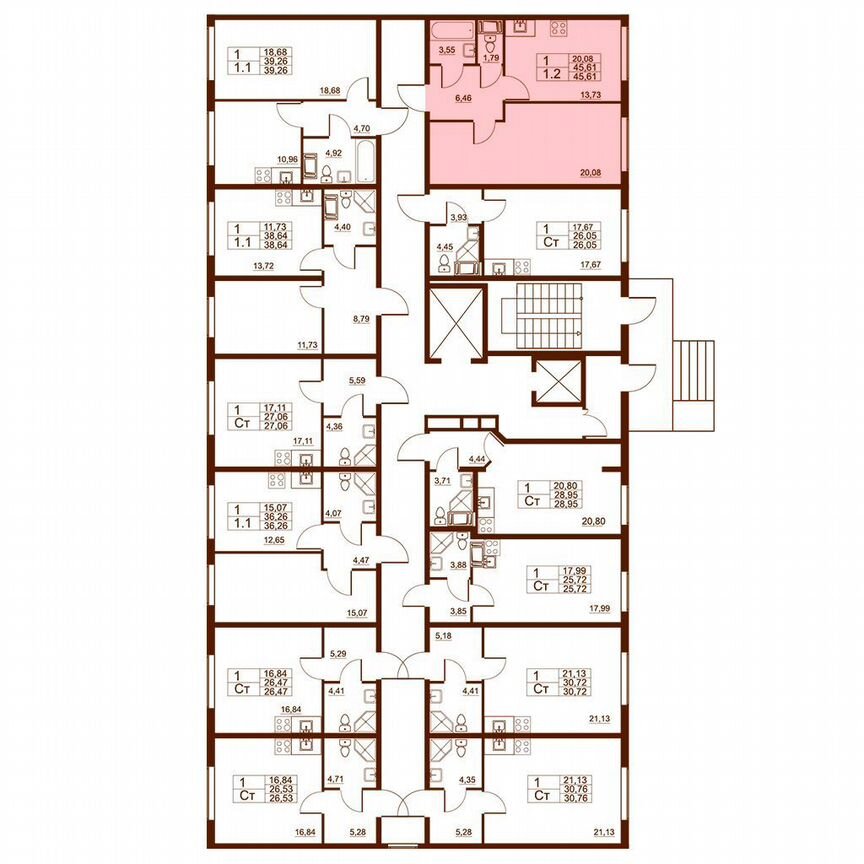 1-к. квартира, 45,6 м², 1/11 эт.