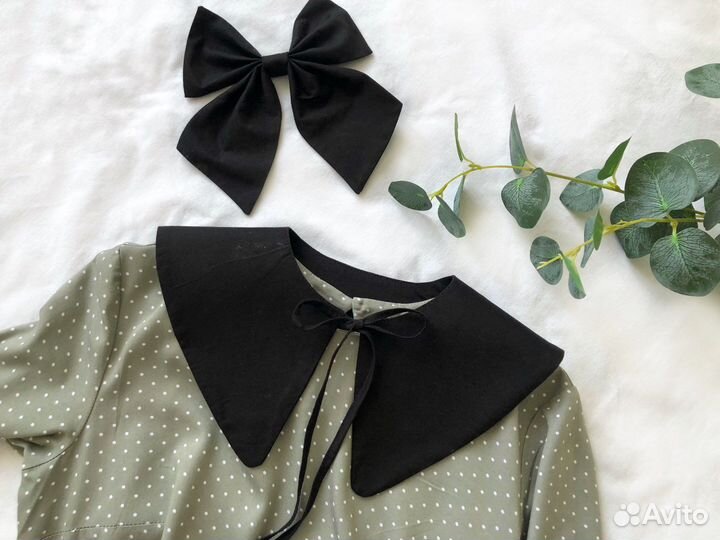 Новый съемный воротничок черный и бантик на зажиме