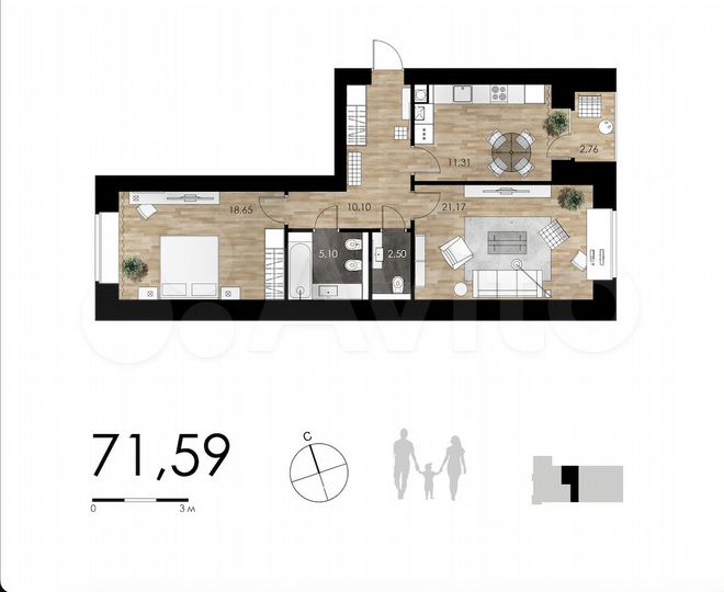 2-к. квартира, 71,6 м², 5/9 эт.
