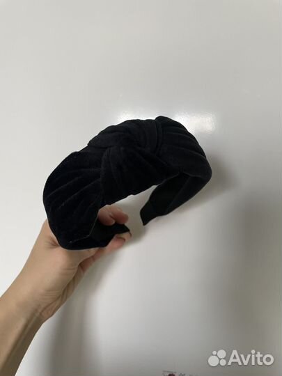 Бархатный ободок с узелком черный синий зеленый