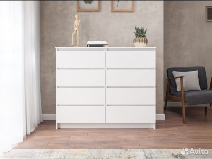 Белый широкий комод под тв как IKEA Malm 8 ящиков