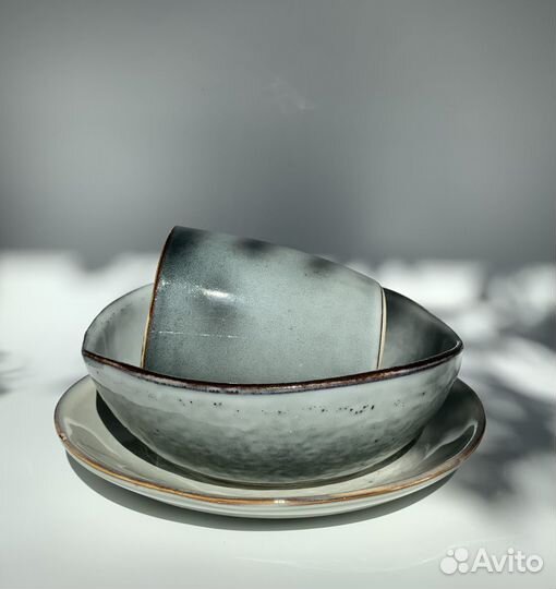 Тарелка, салатник, кружка фарфор в глазури